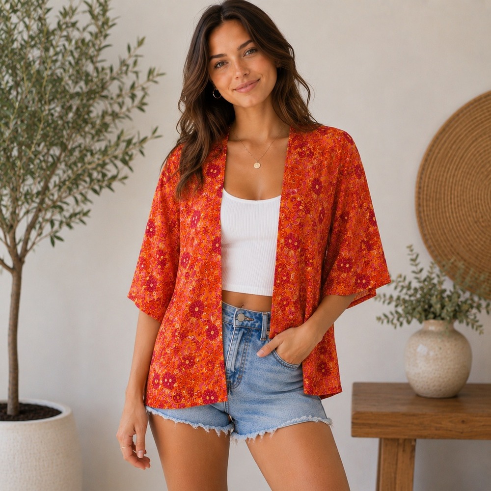 LuLaRoe Bianka Kimono Size 3 Girls 10-12 Womens XS S Pink Orange‎ Floral Coverup